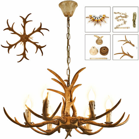 Geweih Kronleuchter Vintage Style Harz 6 Lichter Geweih Hirschgeweih Lampe Deckenleuchte Beleuchtung Hängelampe