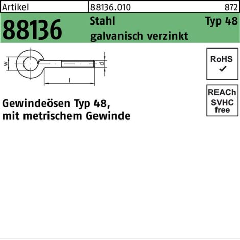 Gewindeöse M10x40 Stahl galvanisch verzinkt 50 Stk