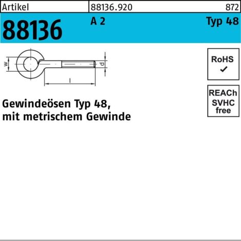 Gewindeöse M10x70 Edelstahl A2 blank 50 Stk