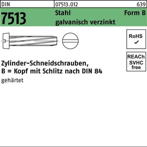 Gewindeschneidschraube DIN 7513 FormB Zylinder Schlitz BM 3x10 Sta verz. 1000St.