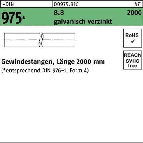 Gewindestange DIN 975 M6x 2000mm 8.8 galv.verz. 1 Stück