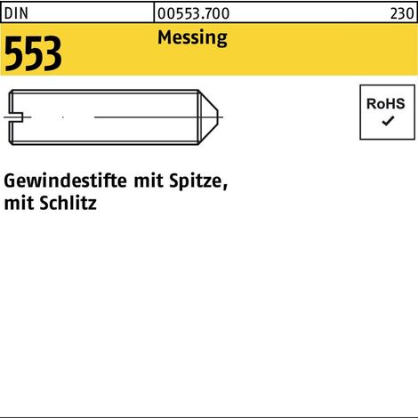 Gewindestift DIN 553 Schlitz/Spitze M5x 5 Messing 100 Stück