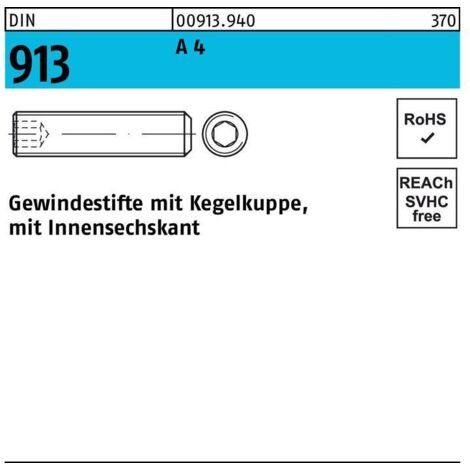 Gewindestift DIN 913 Kegelkuppe/Innen-6kt M3x 5 A 4 500 Stück