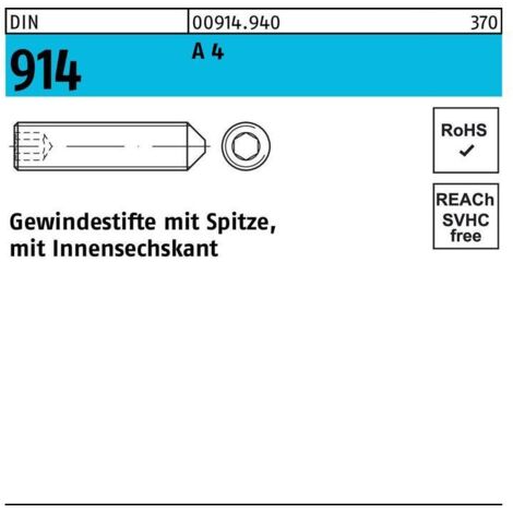 Gewindestift DIN 914 m.Spitze/Innensechskant M 10 x 12A 4 100 Stück