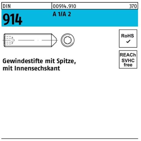 Gewindestift DIN 914 m.Spitze/Innensechskant M 5 x 8A1/A 2 500 Stück