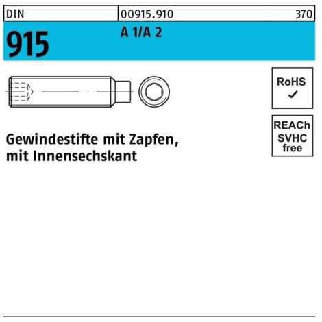 Gewindestift DIN 915 m.Zapfen/Innensechskant M 10 x 16A1/A 2 100 Stück