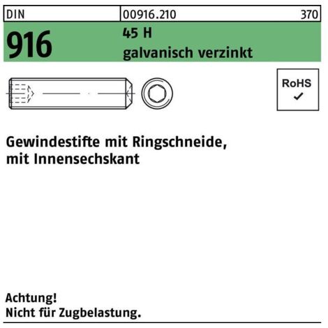 Gewindestift DIN 916 Ringschn./Innen-6-Kant M 4 x 845 H galvanisch verzinkt 1000 Stück
