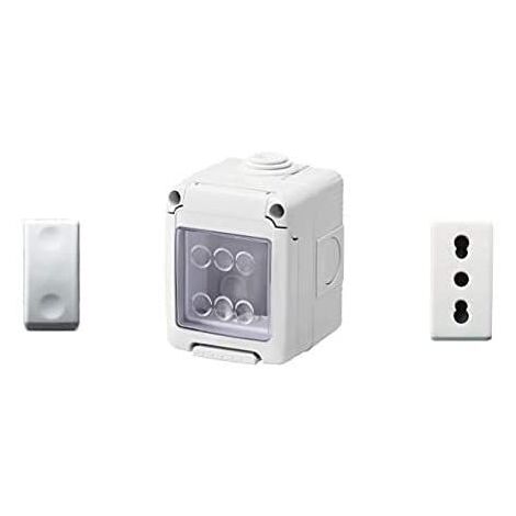 Gewiss Contenitore per apparecchi 27 Combi protetto 2 Posti grigio RAL 7035 IP55 con Nr. 1 Presa Bivalente bianca, Nr. 1 Deviatore bianco