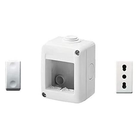 GEWISS - DY01005 Contenitore per apparecchi 27 Combi protetto 2 Posti grigio RAL 7035 IP40 con Nr. 1 Presa Bivalente bianca, Nr. 1 Interruttore bianco