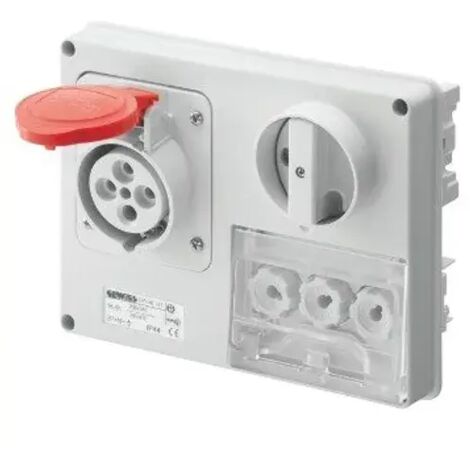 GEWISS GW66130 - Presa Fissa Interbloccata orizzontale - Senza Fondo - con base Portafusibili - 3P+T 16A 380-415V - 50/60HZ 6H - IP44