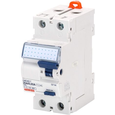 GEWISS - GWD4817 GWD4817 Interruttore Differenziale Puro, Idp Na, 2P 25A Tipo a Istantaneo Idn=0,03A, 2 Moduli, Bianco