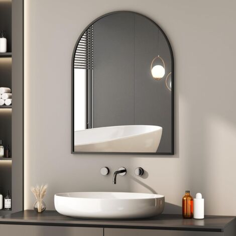 BOROMAL Gewölbter Badezimmerspiegel 50 x 70 cm Wandspiegel gewölbt mit Schwarz Rahmen Deko Spiegel für Badezimmer,Wohnzimmer,Waschräume,Schlafzimmer