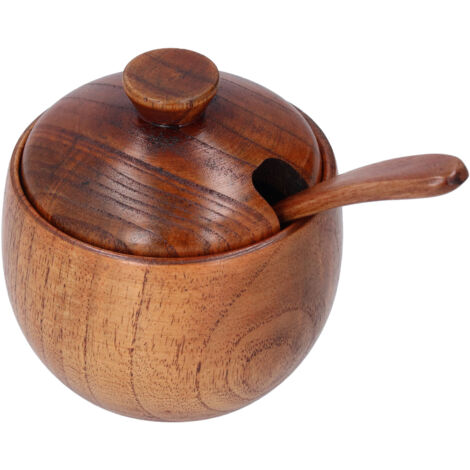 Gewürzbehälter aus Holz mit integriertem Löffel, ideal für Salz und Gewürze – für Küche und Restaurant