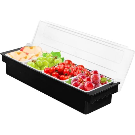 Gewürzbox mit 4 Fächern und Deckel, Serviertablett für Obst, Süßigkeiten, Soße, Barzubehör, Restaurant, Aufbewahrungsbox (1, 4 Fächer)