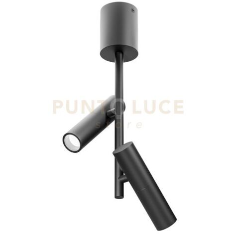 GFA1455C- FARETTO SPOT ORIENTABILE 2 LUCI ATTACCO LED 3000K 1010LM 2X7W COLORE NERO SATINATO D.3,5CM H.43CM