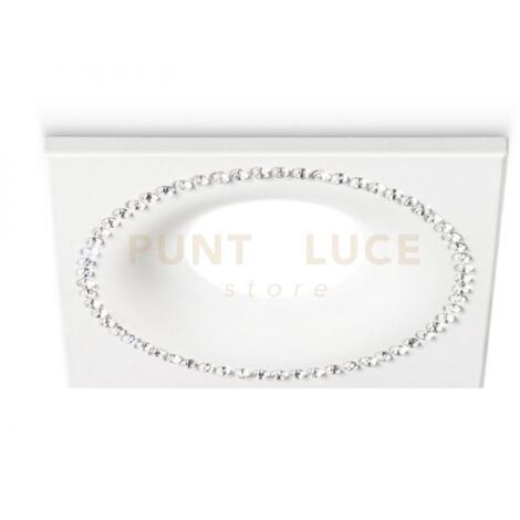 GFA191- FARETTO DA INCASSO CON STRASS QUADRATO 9,8X9,8CM BIANCO 1 LUCE ATTACCO GU10