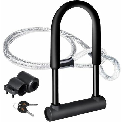 GfbeYU Antivol de vélo, Antivol en U pour vélo avec 1,2 m Flex Acier cable et Support de Montage Robuste pour Vélo, Bicyclette, Scooters, etc