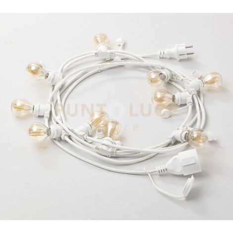 GFIB02- CATENA LUMINOSA 10 ATTACCHI PER LAMPADINE E14 PER ESTERNI IP44 10MT BIANCO