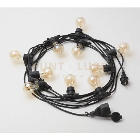 GFIN04- CATENA LUMINOSA 10 ATTACCHI PER LAMPADINE E27 PER ESTERNI IP44 10MT NERA