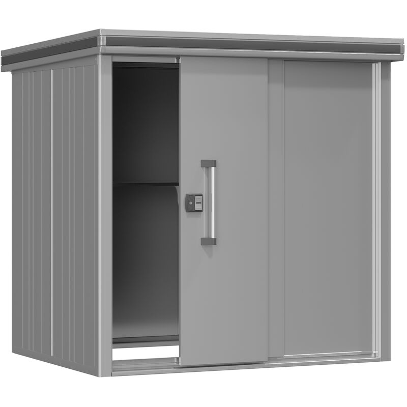 Abri de jardin en métal 187x152x212 cm cm Abri de jardin à toit plat avec porte coulissante en gris Abri étanche à l'eau - GFP