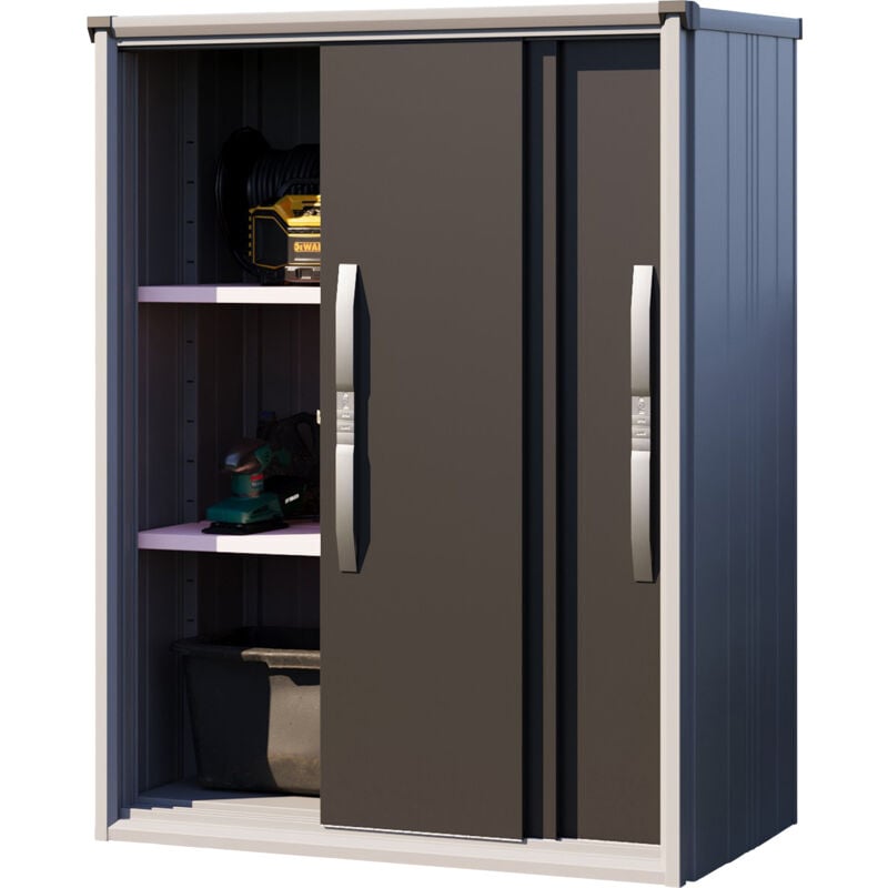 Armoire de jardin en métal 120x75x161 cm Abris de jardin avec porte coulissante anthracite, plancher inclus - GFP