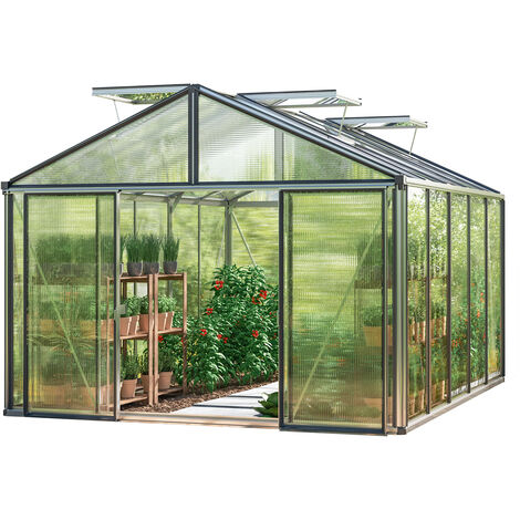 GFP Gewächshaus Asteria 23 Premium 311x385 cm mit integriertem Fundament 16 mm Doppelstegplatten, Farbe Aluminium natur