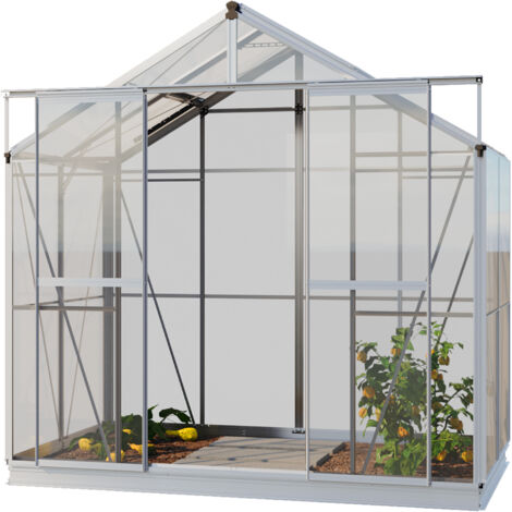 GFP Gewächshaus Jade 2 Glasgewächshaus 222x131 cm  Aluminium-Rahmen, 4 mm Sicherheitsglas  mit Fundamentrahmen und autom. Fensteröffner