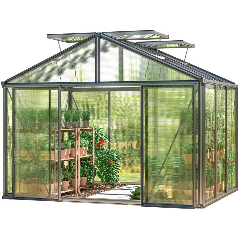 GFP - Serre Asteria 21 Light 311x235 cm avec cadre de fondation intégré Panneaux double paroi 12 mm, couleur anthracite