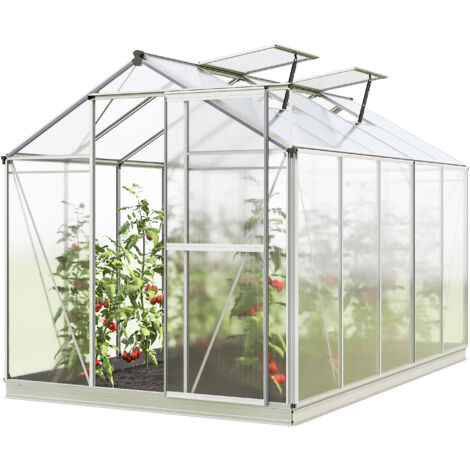 GFP Serre de jardin Jasmin 5 structure en aluminium 192 x 317 cm panneaux en polycarbonate - avec cadre de fondation et ouvre-fenêtre automatique