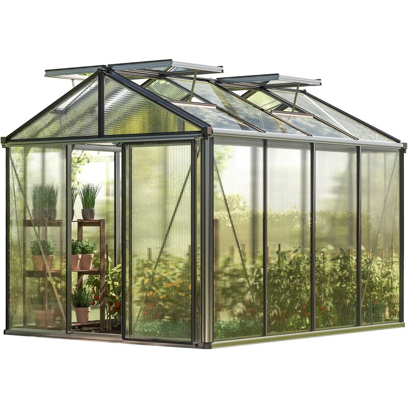 GFP - Serre Diamas 22 Light 235x311 cm avec cadre de fondation intégré Panneaux double paroi 12 mm, couleur aluminium nature
