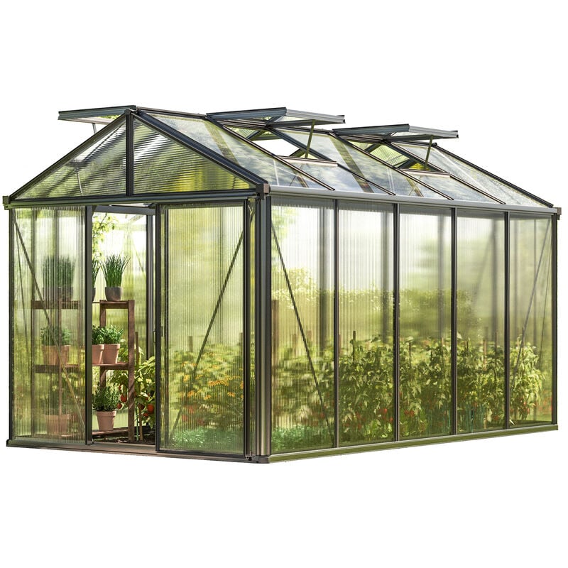 GFP - Serre Diamas 23 Light 235x385 cm avec cadre de fondation intégré Panneaux double paroi 12 mm, couleur anthracite
