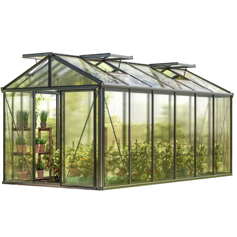 GFP - Serre Diamas 24 Light 235x460 cm avec cadre de fondation intégré Panneaux double paroi 12 mm, couleur anthracite
