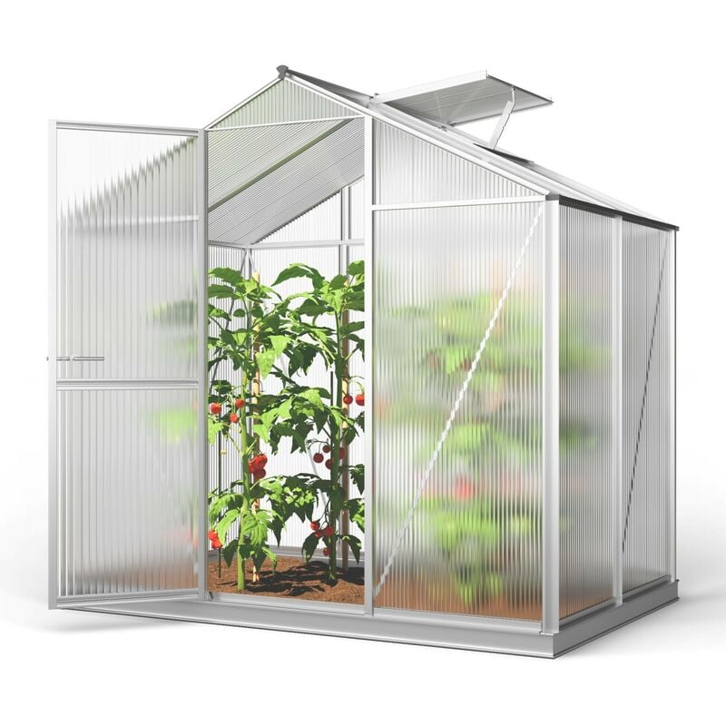 GFP - Serre ECO-Star 2 cadre aluminium 192x131 cm Plaques double paroi 6 mm avec cadre de fondation et ouvre-fenêtre automatique