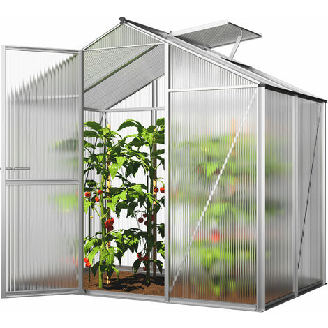GFP Serre ECO-Star 2 cadre aluminium 192x131 cm Plaques double paroi 6 mm indéformables & résistantes aux intempéries, Made in Austria - Aluminium naturel