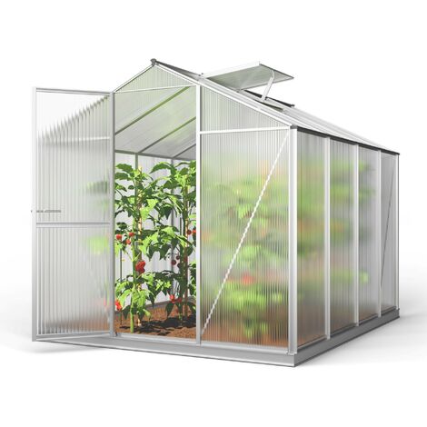 GFP Serre ECO-Star 4 cadre aluminium 192x256 cm Plaques double paroi 6 mm avec cadre de fondation et ouvre-fenêtre automatique, Made in Austria - Aluminium naturel