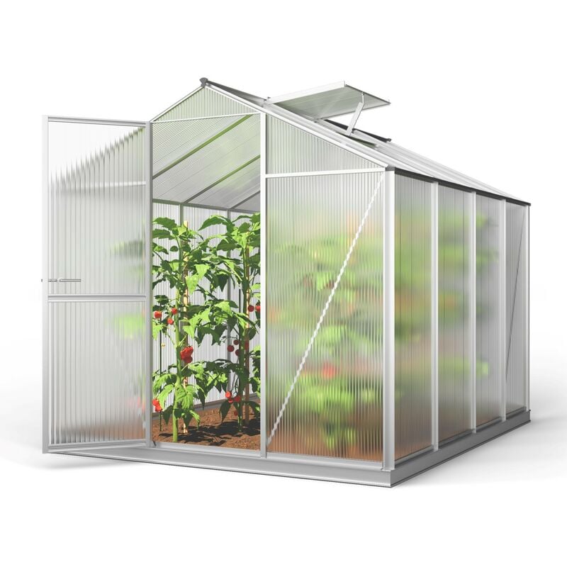 Serre ECO-Star 4 cadre aluminium 192x256 cm Plaques double paroi 8 mm avec cadre de fondation et ouvre-fenêtre automatique - GFP