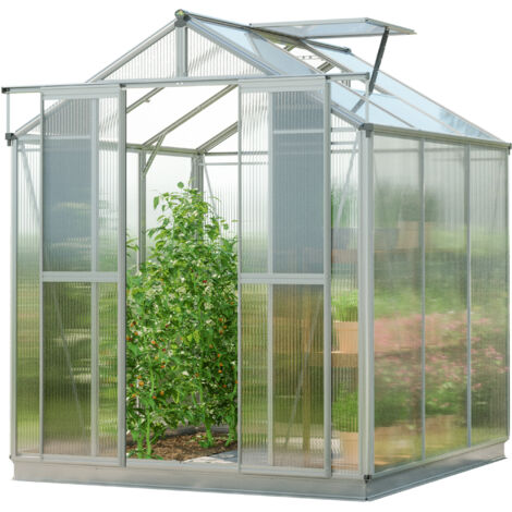 GFP Serre Picco 3 cadre aluminium 179 x 195 cm panneaux en polycarbonate de 8 mm avec cadre de fondation et ouvre-fenêtre auto