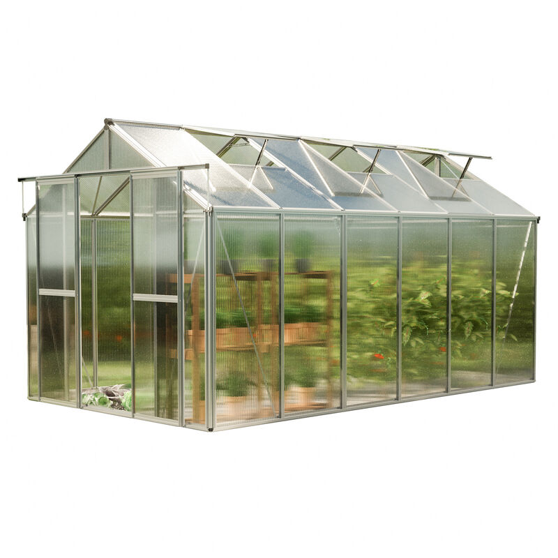 GFP Serre Saphir 6 cadre aluminium 259x384 cm Plaques double paroi 6 mm avec cadre de fondation et ouvre-fenêtre automatique