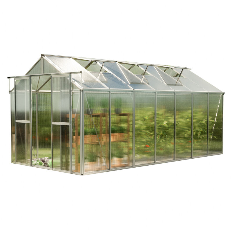 GFP - Serre Saphir 7 cadre aluminium 259x449 cm Plaques double paroi 6 mm indéformables & résistantes aux intempéries