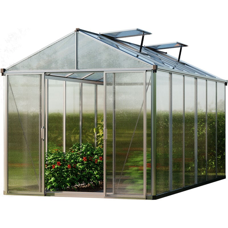 GFP - Serre titan 24 aluminium 222x437 cm, panneaux double paroi épais 10 mm indéformables et résistants aux intempéries