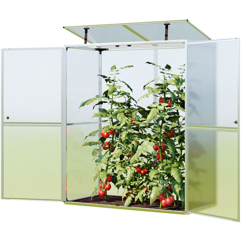 Serre à tomates Emma 147 x 76 x 173 cm, panneaux polycarbonate à isolation thermique 8 mm - Made in Autria - aluminium naturel - GFP