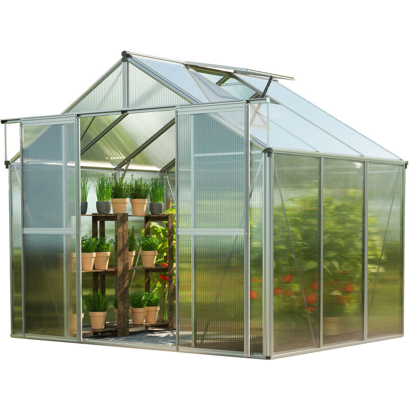GFP - Serre Topas 3 cadre aluminium 225x195 cm Plaques double paroi 8 mm avec cadre de fondation et ouvre-fenêtre automatique