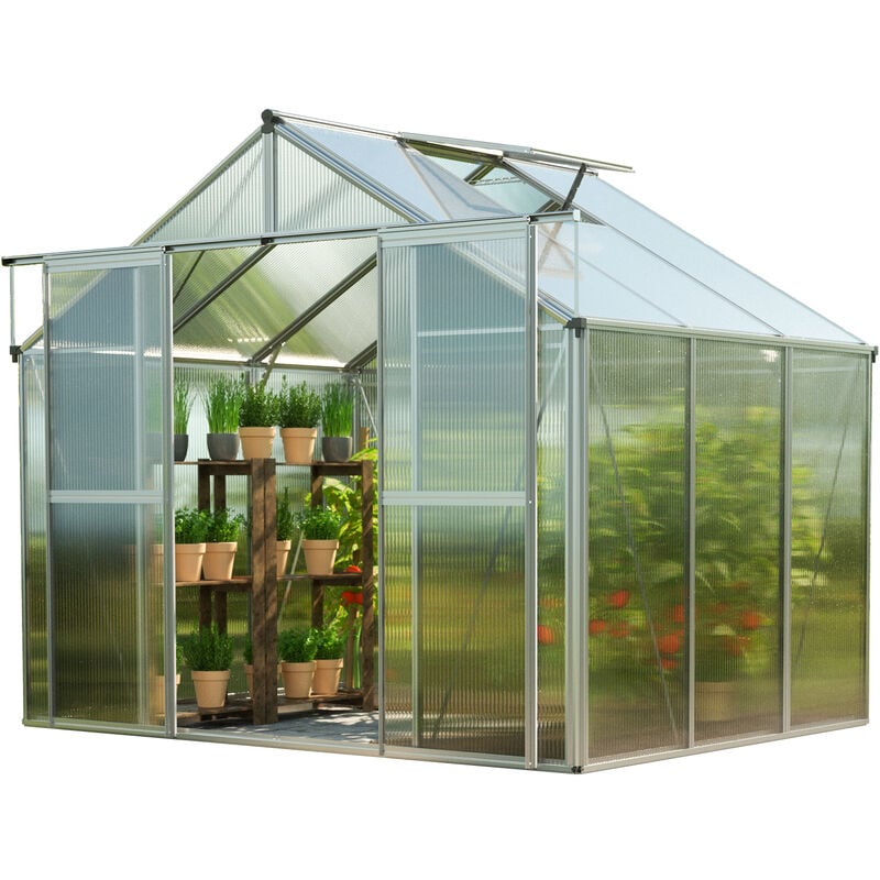 Serre Topas 3 cadre aluminium 225x195 cm Plaques double paroi 8 mm indéformables & résistantes aux intempéries - GFP