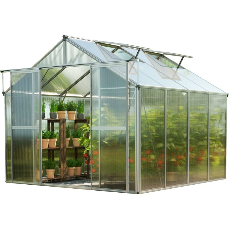 Serre Topas 4 cadre aluminium 225x259 cm Plaques double paroi 6 mm indéformables & résistantes aux intempéries - GFP