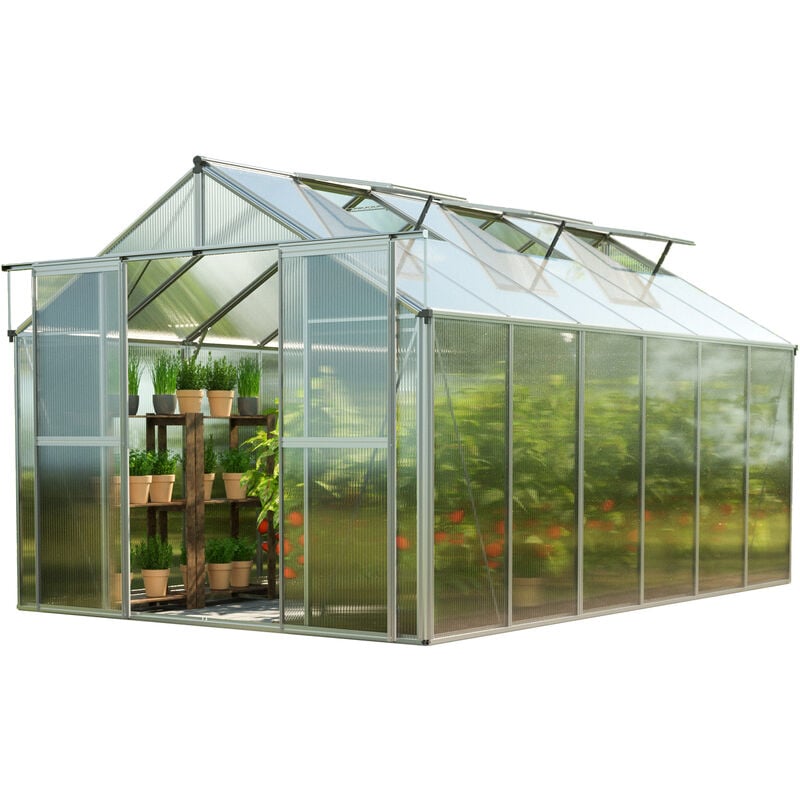 GFP - Serre Topas 6 cadre aluminium 225x384 cm Plaques double paroi 6 mm avec cadre de fondation et ouvre-fenêtre automatique
