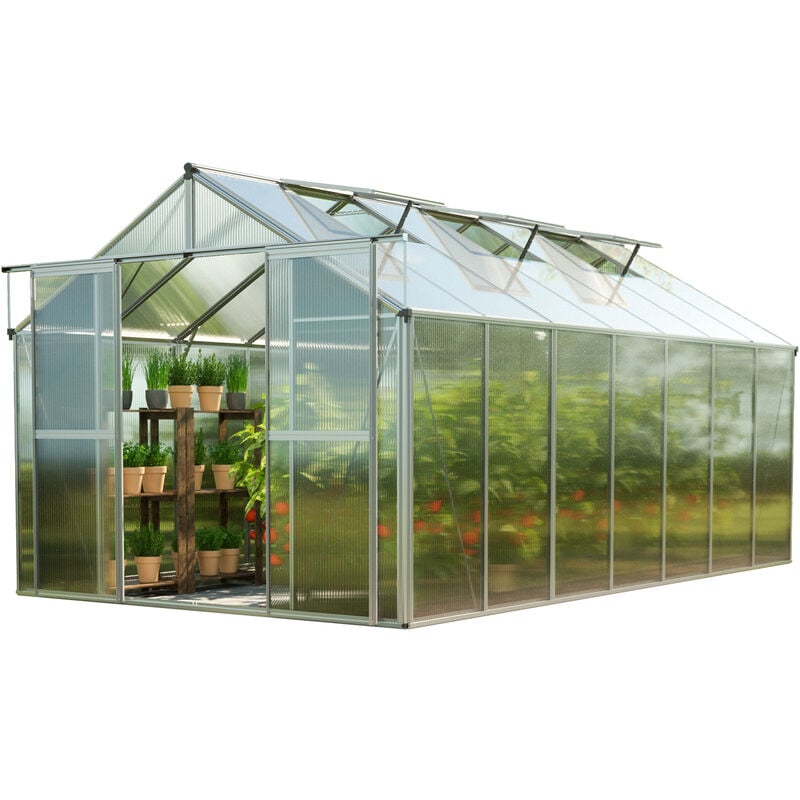 Serre Topas 7 cadre aluminium 225x449 cm Plaques double paroi 8 mm indéformables & résistantes aux intempéries - GFP