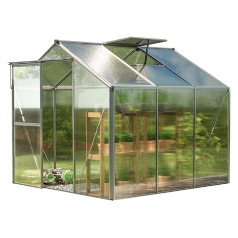 GFP Serre Viola cadre alu 222x223 cm, panneaux double paroi 6 mm, avec ouverture automatique de fenêtres, Made in Austria - Aluminium naturel