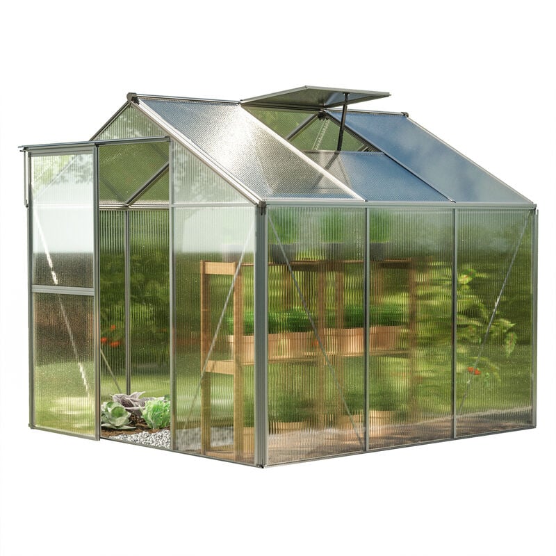 Serre Viola cadre alu 222x223 cm, panneaux double paroi 6 mm, avec ouverture automatique de fenêtres - GFP