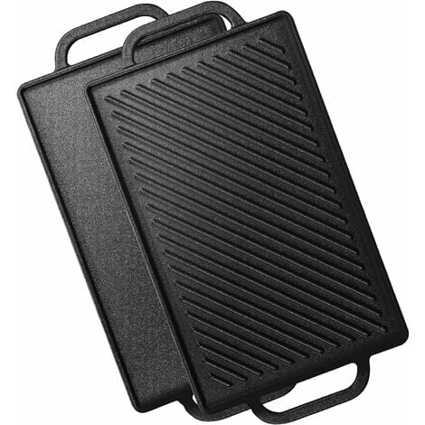 GFTIME 33 x 21cm Plaque de plancha en fonte pour four, cuisinières et gril ou feu de camp, plaque de cuisson réversible 2 en 1, Lot de 1