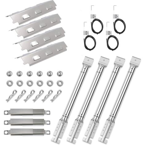 GFTIME 36,5cm Brenner & 37cm Brennerabdeckung & Crossovers für Charbroil, Tepro, Barbecook Vanilla, Barbecook 300, Tenneker TG4, Flammenverteiler & Rohrbrenner Universal Gasgrill Ersatzteile, Silber